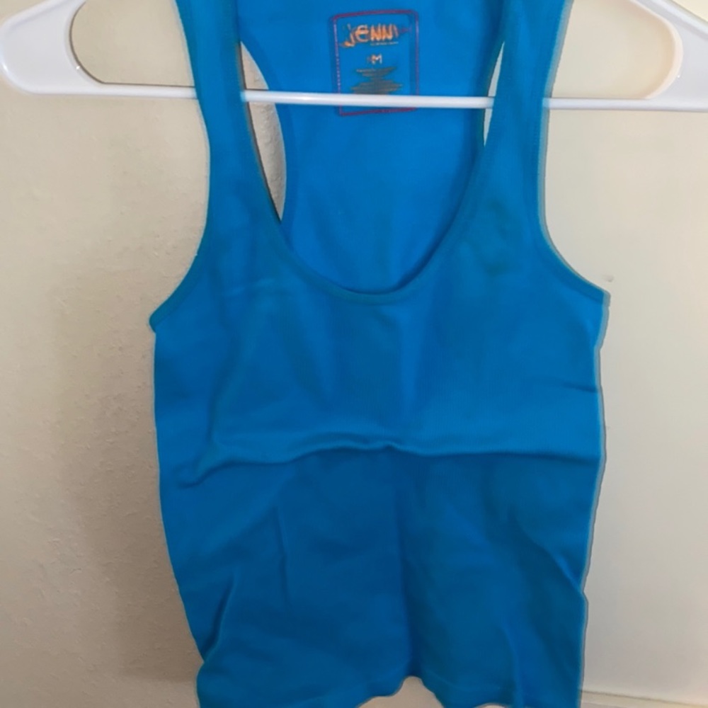 Blue stretchy workout tank top